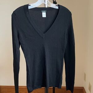 J. Crew Classic Black V-Neck Cashmere Blend Sweater